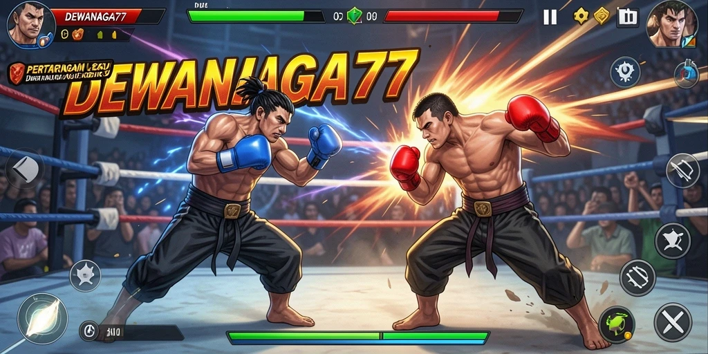 Screenshot menampilkan aksi pertarungan intens dari gameplay DEWANAGA77.