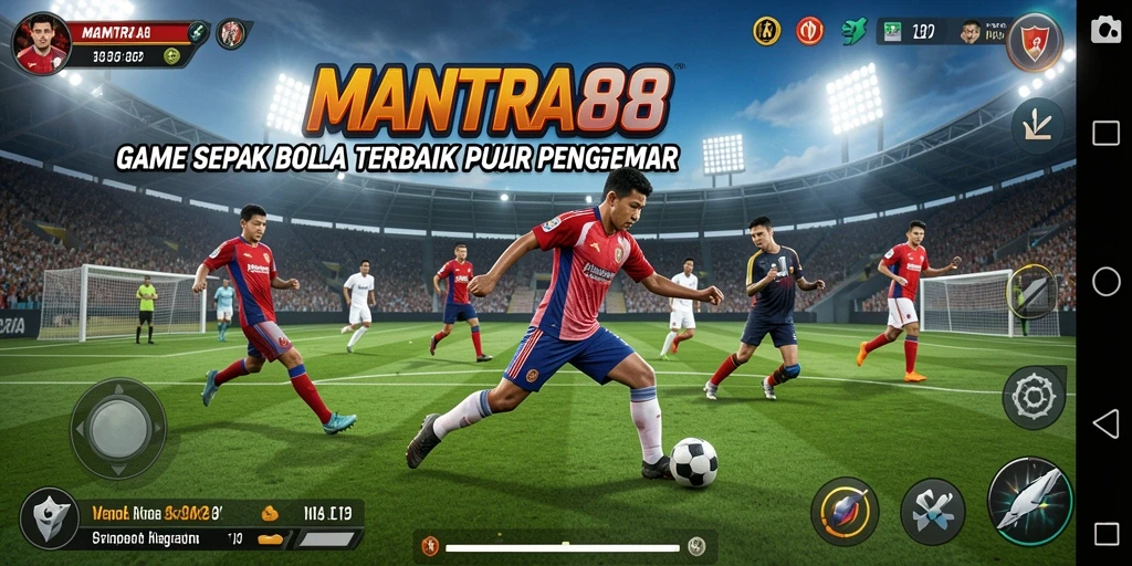 Screenshot tampilan gameplay MANTRA88 dengan aksi pertandingan sepak bola.
