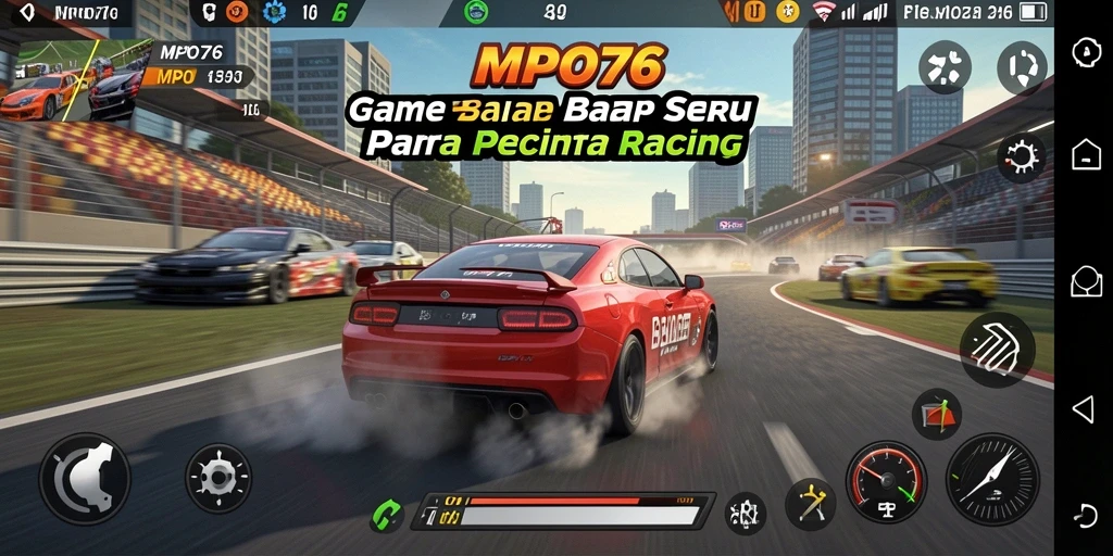 Screenshot MPO76 menampilkan aksi balap yang mendebarkan dan mobil berkualitas tinggi.