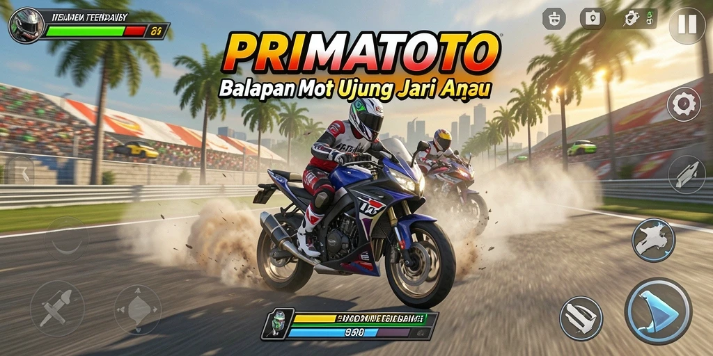 Gameplay seru PRIMATOTO dengan balapan motor yang mendebarkan.
