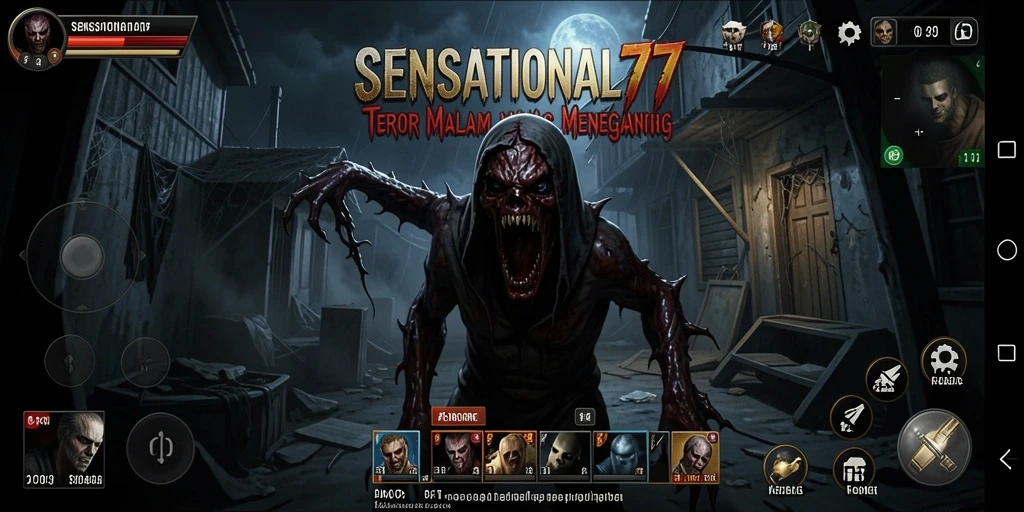 Screenshot gameplay SENSATIONAL77 menunjukkan momen-momen menegangkan di lokasi angker.
