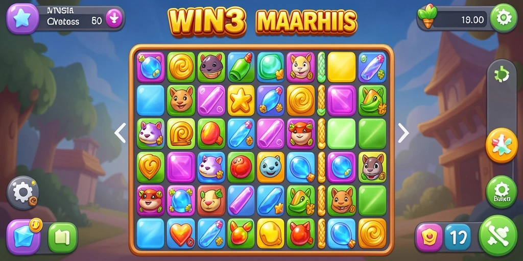 Screenshot gameplay WIN33 dengan kombinasi warna cerah dan tantangan puzzle.